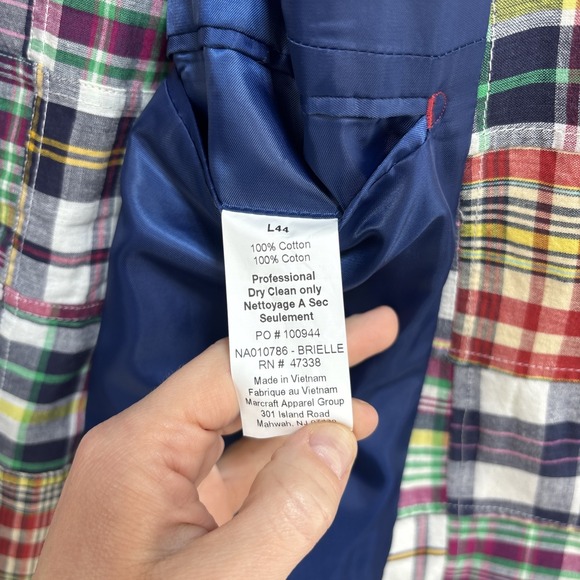 Nautica Mens Madras Patchwork  Brielle Blazer Jacket Size 44L Cotton Preppy - Picture 8 of 13